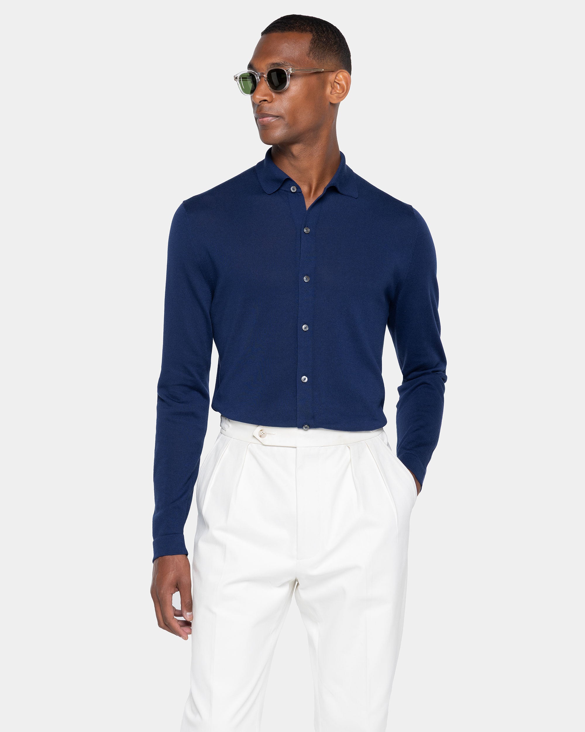 Blue Marine Long Sleeved Shirt Knitwear in Organic Cotton Mulberry Silk | Filatori