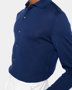 Blue Marine Long Sleeved Shirt Knitwear in Organic Cotton Mulberry Silk | Filatori
