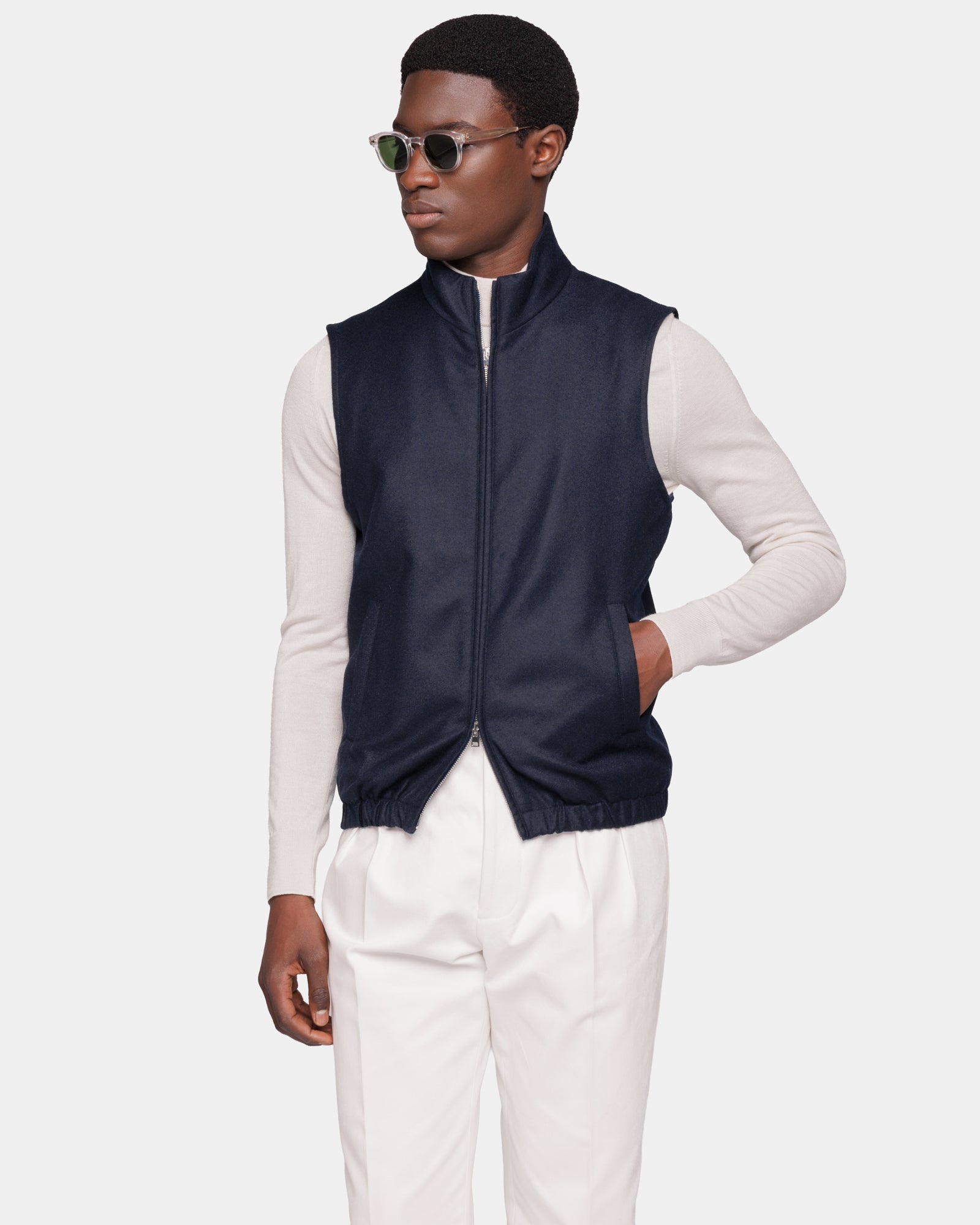 Blue Water-Repellent Wool-Cashmere Zip Vest | Filatori