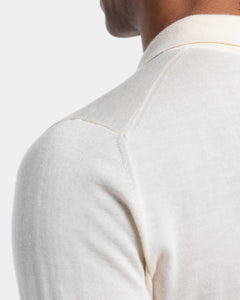 Pearl White Long Sleeved Polo Knitwear in Cashmere Mulberry Silk | Filatori