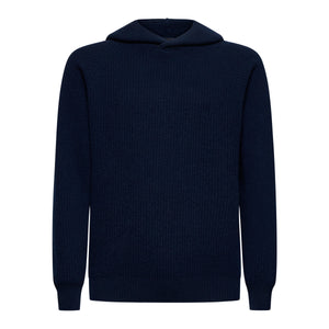 Blue Long Sleeve Hoodie in Super 100's Carded Wool | Filatori