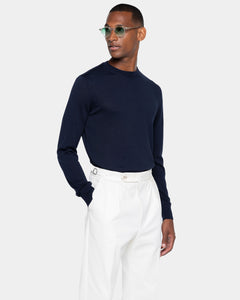 Blue Long Sleeve Crewneck Knitwear in Organic Cotton Mulberry Silk | Filatori