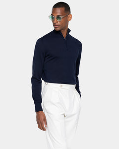 Blue Half Zip Knitwear in Organic Cotton Mulberry Silk | Filatori