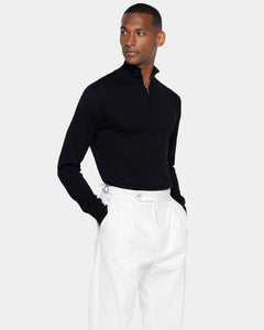 Black Half Zip Knitwear in Organic Cotton Mulberry Silk | Filatori