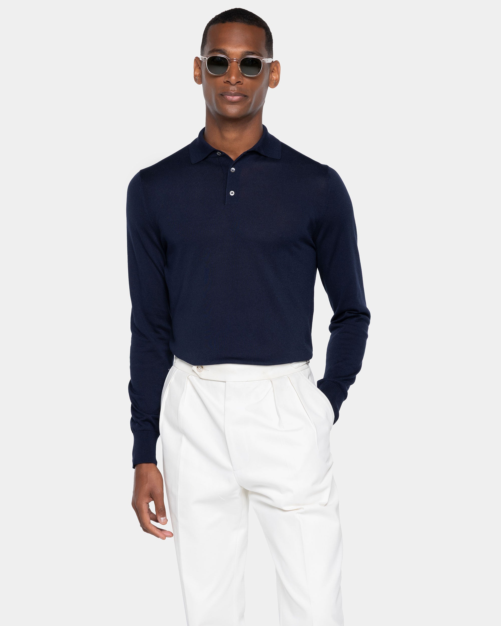 Blue Long Sleeved Polo Knitwear in Organic Cotton Mulberry Silk | Filatori