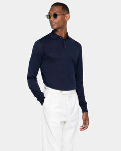 Blue Long Sleeved Polo Knitwear in Organic Cotton Mulberry Silk | Filatori