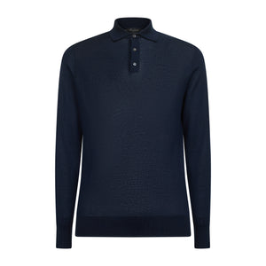 Blue Long Sleeved Polo Knitwear in Organic Cotton Mulberry Silk | Filatori