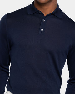 Blue Long Sleeved Polo Knitwear in Organic Cotton Mulberry Silk | Filatori