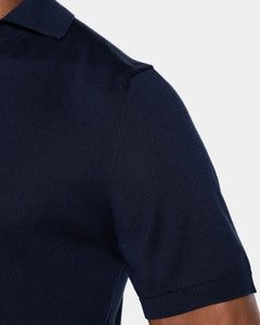 Blue Short Sleeve Buttonless Polo Knitwear in Organic Cotton Mulberry Silk | Filatori