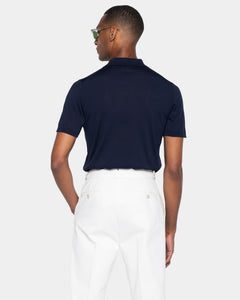 Blue Short Sleeve Buttonless Polo Knitwear in Organic Cotton Mulberry Silk | Filatori
