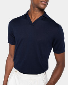 Blue Short Sleeve Buttonless Polo Knitwear in Organic Cotton Mulberry Silk | Filatori