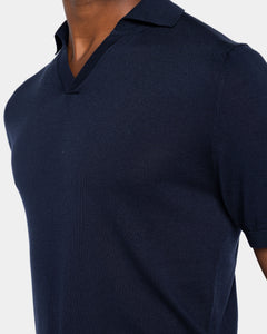 Blue Short Sleeve Buttonless Polo Knitwear in Organic Cotton Mulberry Silk | Filatori