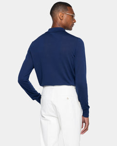 Blue Marine Long Sleeve Zip Polo Knitwear in Organic Cotton Mulberry Silk | Filatori