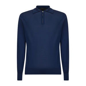 Blue Marine Long Sleeve Zip Polo Knitwear in Organic Cotton Mulberry Silk | Filatori