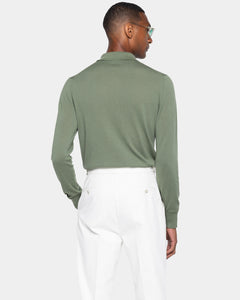 Military Green Long Sleeve Zip Polo Knitwear in Organic Cotton Mulberry Silk | Filatori