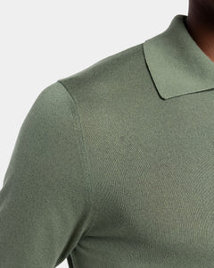 Military Green Long Sleeve Zip Polo Knitwear in Organic Cotton Mulberry Silk | Filatori