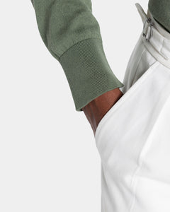 Military Green Long Sleeve Zip Polo Knitwear in Organic Cotton Mulberry Silk | Filatori