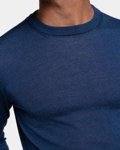 Blue Long Sleeved Crewneck Knitwear in Extrafine Merino Wool and Silk | Filatori