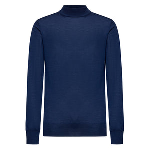 Blue Long Sleeved Highneck Knitwear in Extrafine Merino Wool and Silk | Filatori