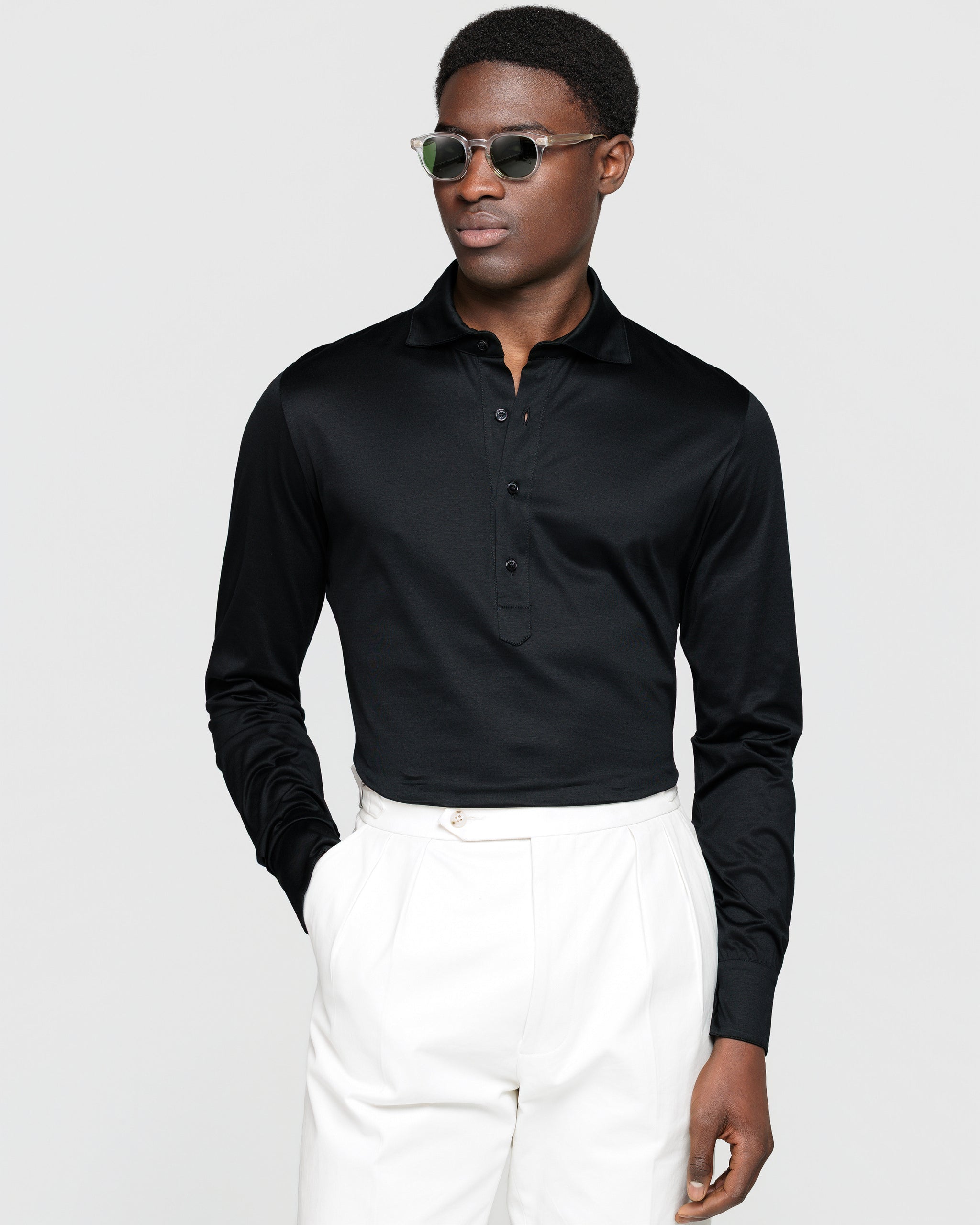 Black Long Sleeve Polo Shirt 100% Egyptian Cotton | Filatori