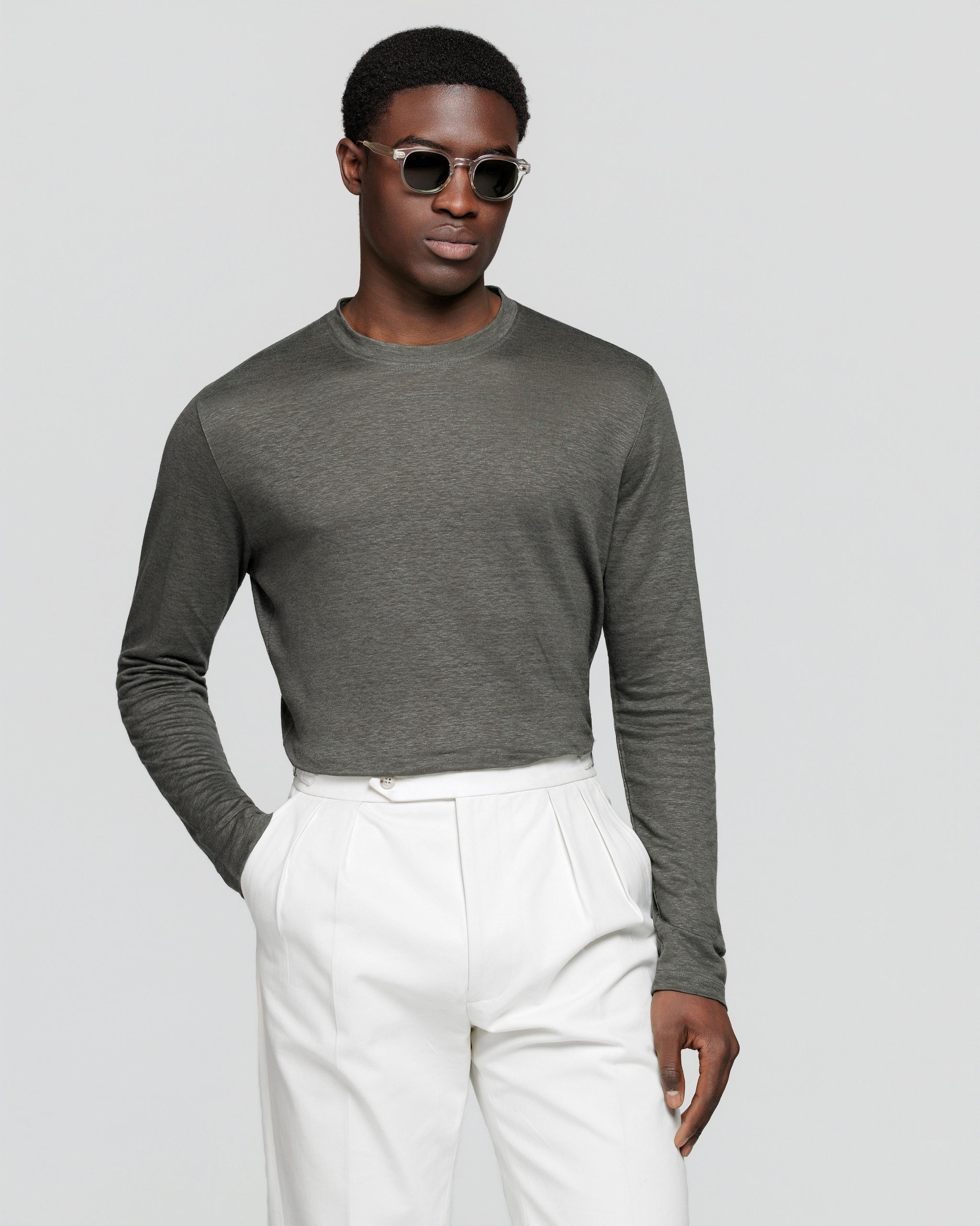 Military Green Long Sleeve T-Shirt 100% Masters of Linen | Filatori 