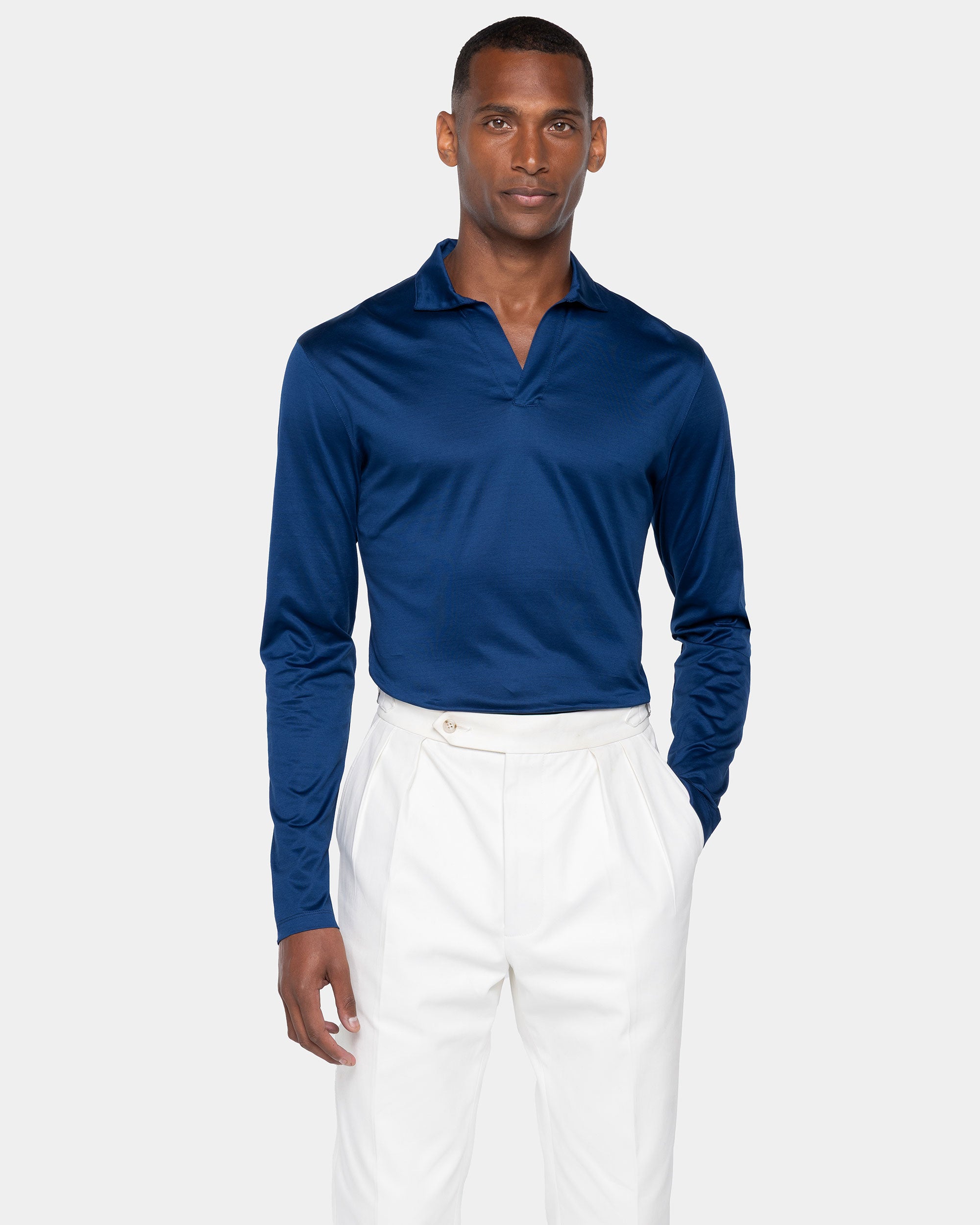 Blue Marine Long Sleeve Buttonless Polo 100% Egyptian Cotton | Filatori