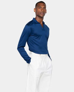 Blue Marine Long Sleeve Buttonless Polo 100% Egyptian Cotton | Filatori