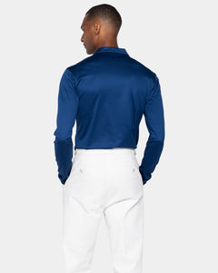 Blue Marine Long Sleeve Buttonless Polo 100% Egyptian Cotton | Filatori