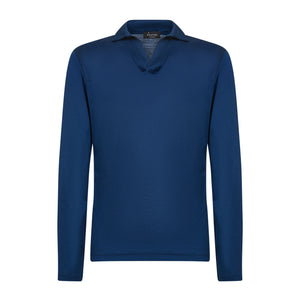 Blue Marine Long Sleeve Buttonless Polo 100% Egyptian Cotton | Filatori