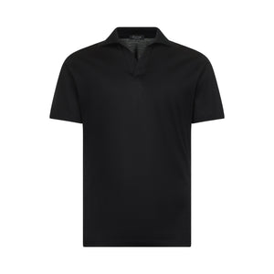 Black Short Sleeve Buttonless Polo 100% Egyptian Cotton | Filatori