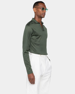 Military Green Long Sleeve Buttonless Polo 100% Egyptian Cotton | Filatori