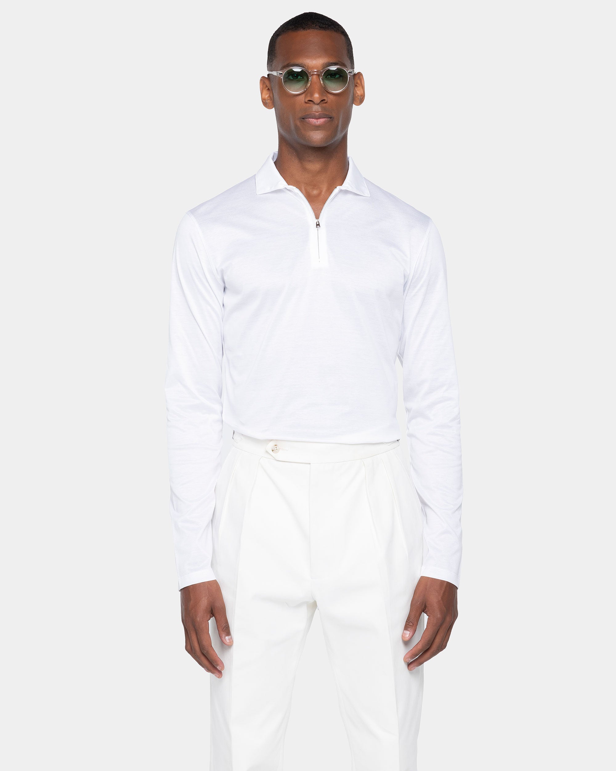 White Long Sleeve Half Zip Polo 100% Egyptian Cotton | Filatori