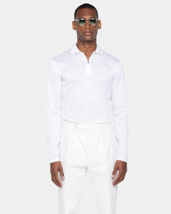 White Long Sleeve Half Zip Polo 100% Egyptian Cotton | Filatori