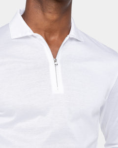 White Long Sleeve Half Zip Polo 100% Egyptian Cotton | Filatori