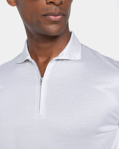 Pearl Grey Long Sleeve Half Zip Polo 100% Egyptian Cotton | Filatori