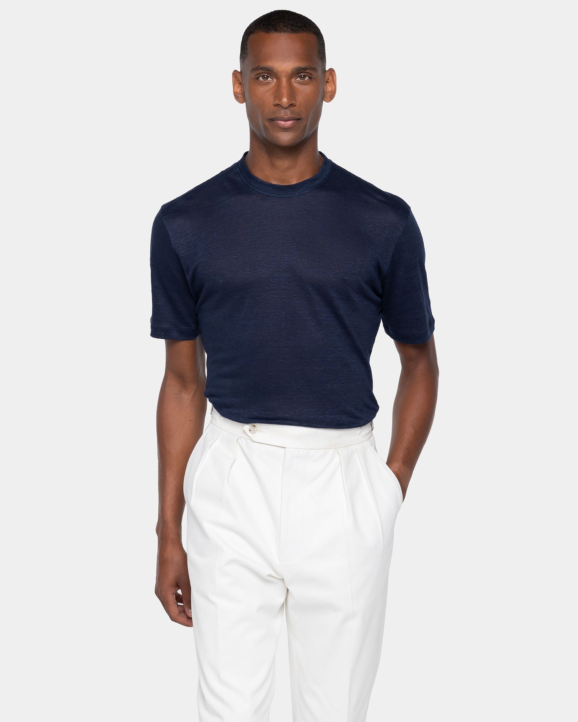 Blue Short Sleeve T-Shirt 100% Masters of Linen | Filatori 