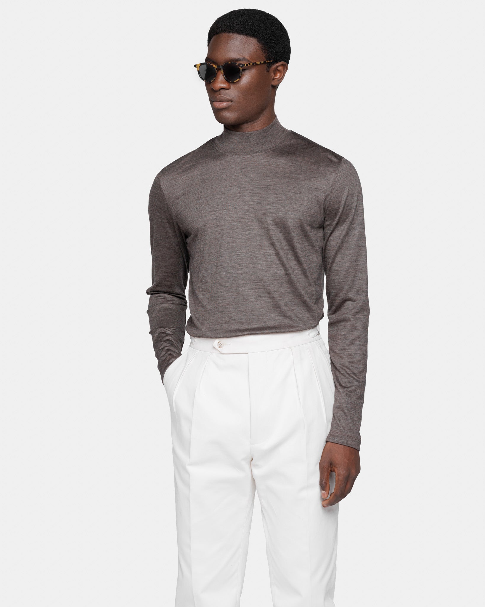 Brown Tech Long Sleeve T-Shirt in Extrafine Merino Wool| Filatori 