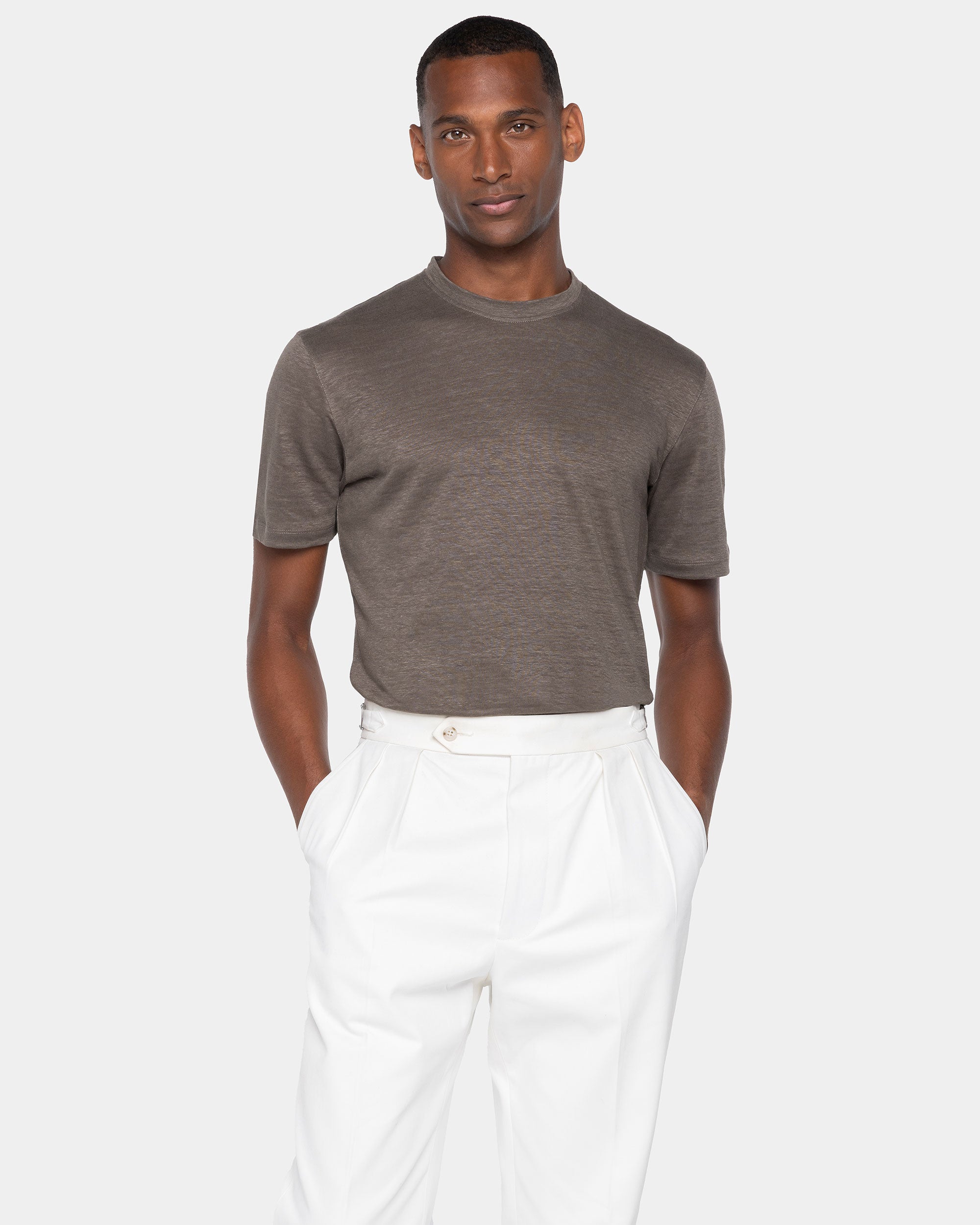 Taupe Short Sleeve T-Shirt 100% Masters of Linen | Filatori 