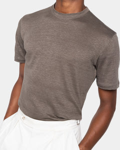 Taupe Short Sleeve T-Shirt 100% Masters of Linen | Filatori 