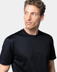 t shirt uomo tinta unita nera manica corta classica con stile sartoriale in tessuto lucido 100% cotone pregiato su misura brand filatori